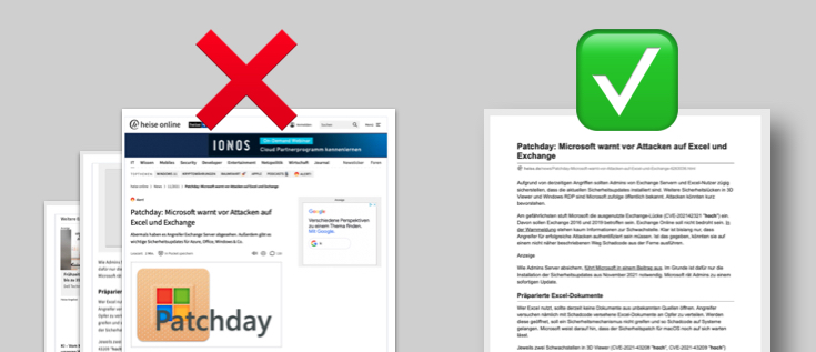 Internetseiten im Druck: Dreckig oder sauber? ohne Werbung drucken